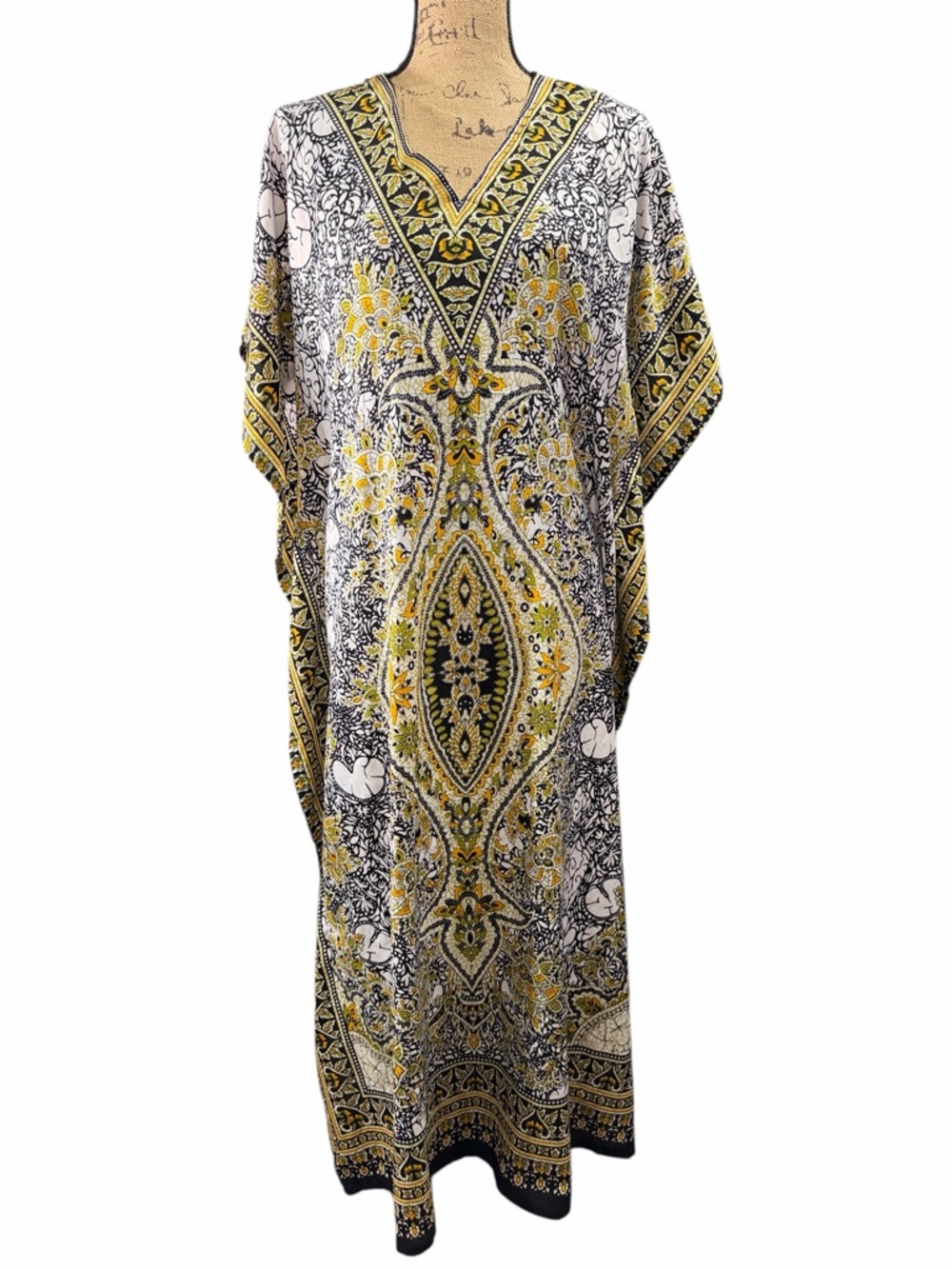 Royal Paisley Black and White Paisley Kaftan Mumu.  One size fits most